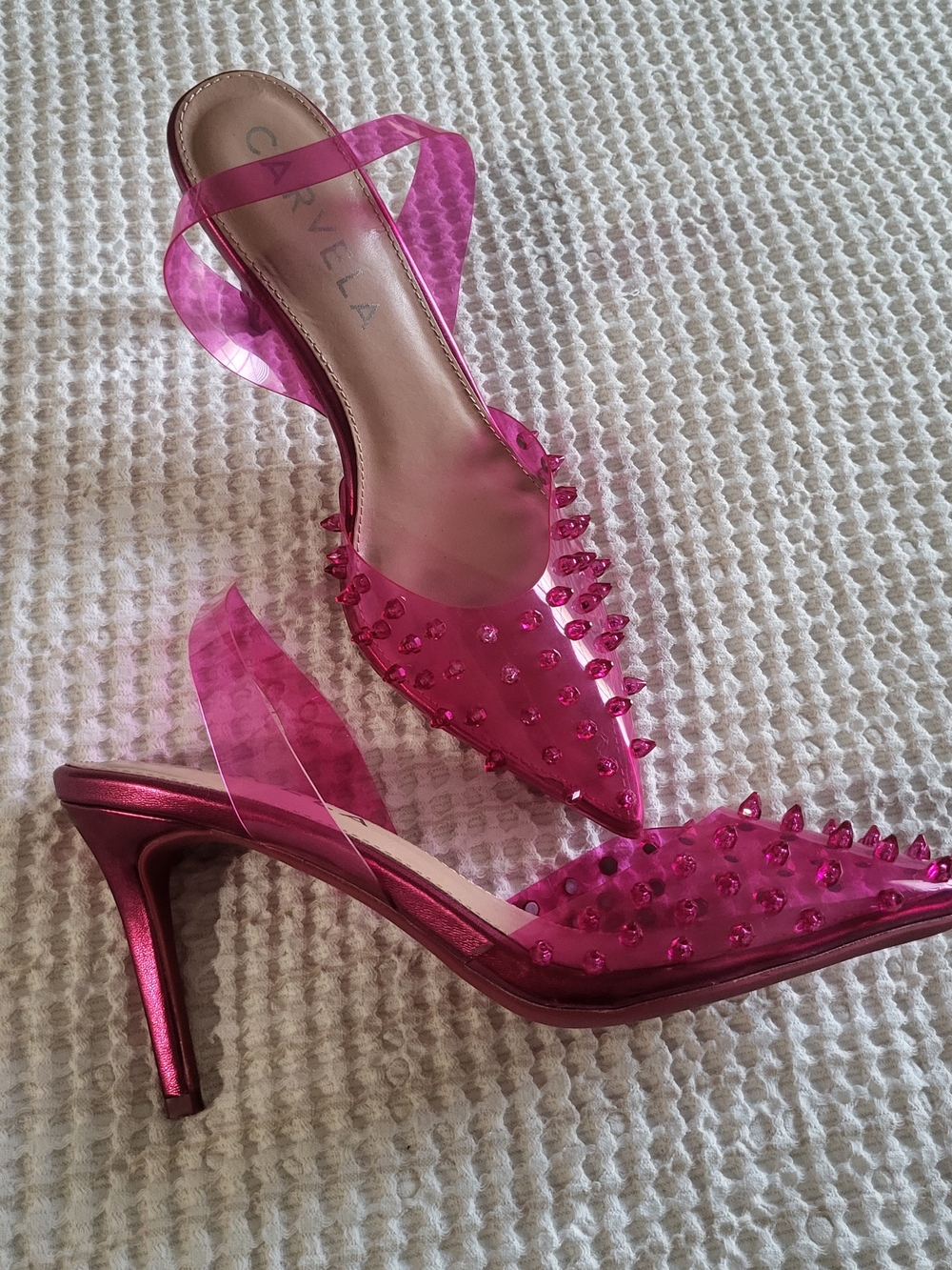 Carvela Hot Pink Studded PVC Slingback Heels